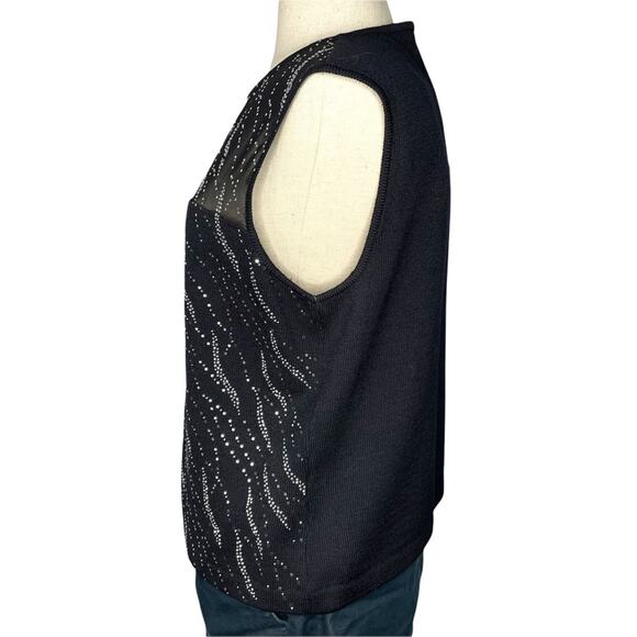 St John Santana Knit Sequin Sleeveless Blouse Black Silver NWT M $585 - Picture 6 of 15